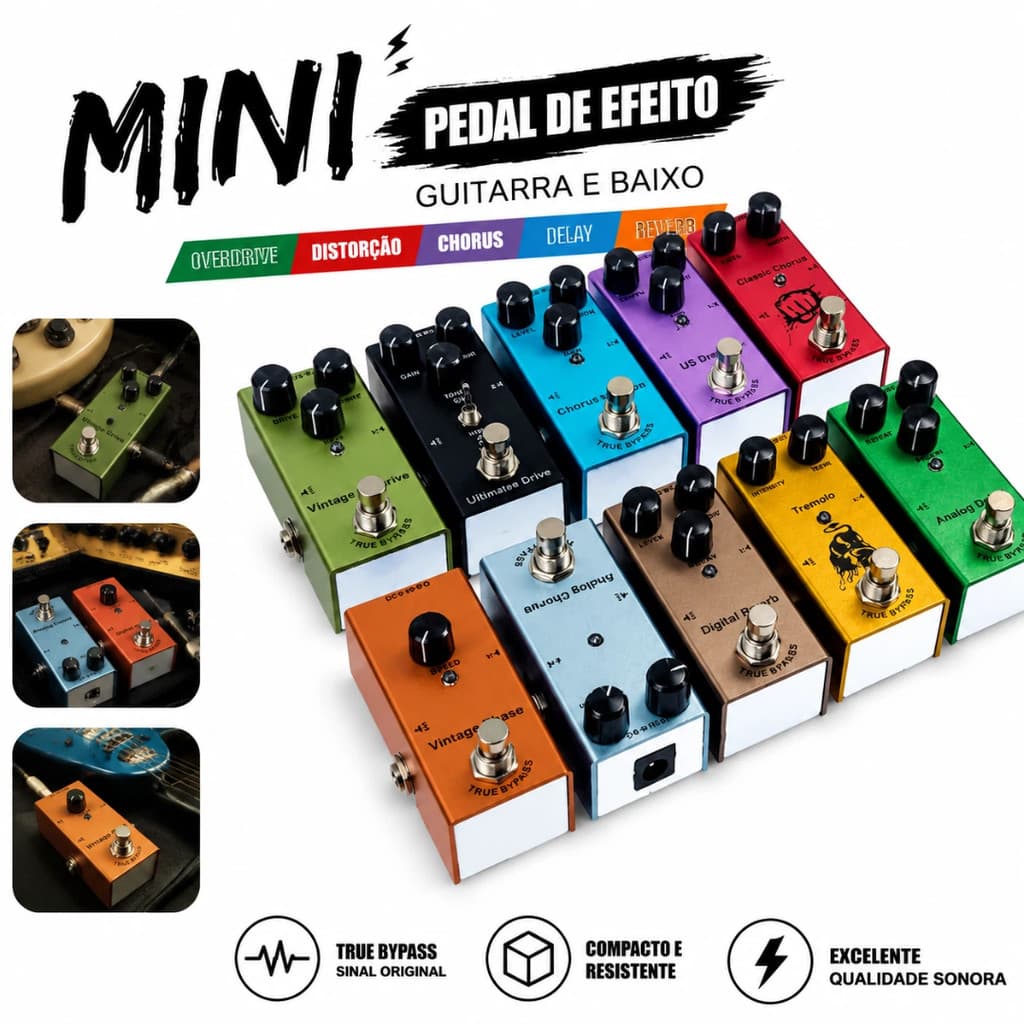 Pedal De Efeito Mini Para Guitarra E Baixo True Bypass Overdrive Distorção Chorus Delay Reverb