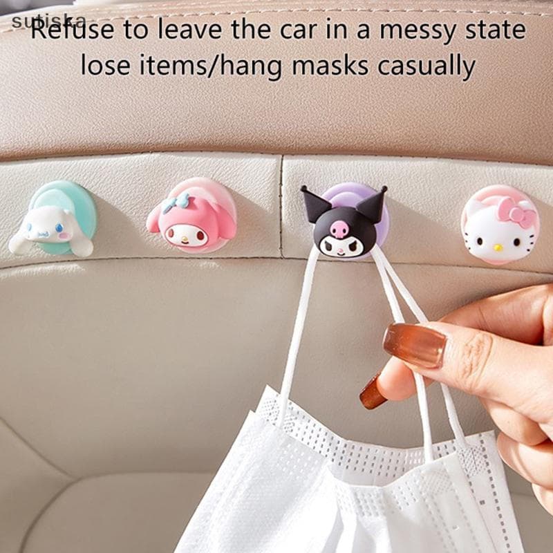 sutiska 4 Peças Ganchos Adesivos Para Carro Hello Kitty Sanrio Cinnamoroll Kuromi Organizador Multifuncional De Armazena