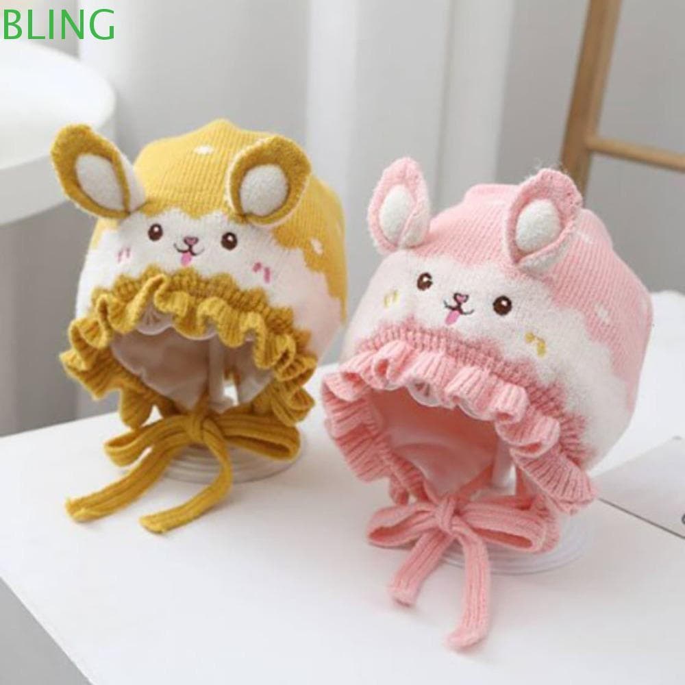 Chapéu De Lã Tricotado Para Bebê BLING , Quente , Macio E Adequado A Pele , Boné De Proteção De Orelha De Menina Espessa
