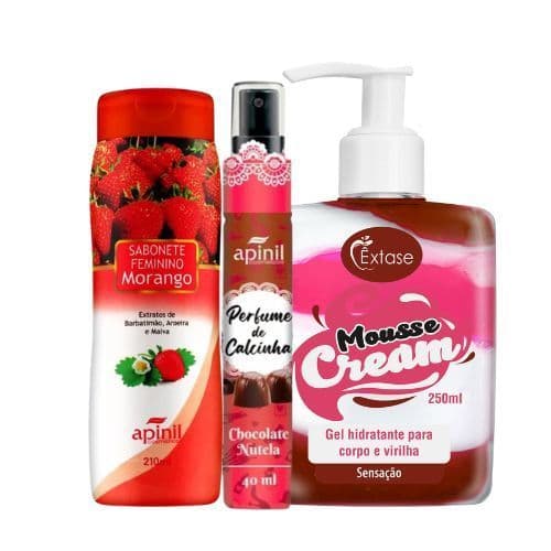 KIT Gourmet - Mousse Hidratante Sensação + Sabonete Íntimo Apinil + Perfume Sensual Apinil