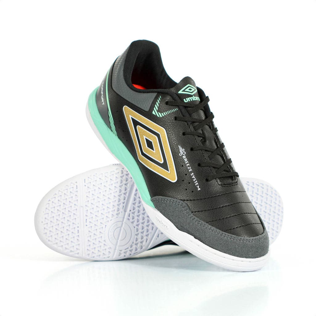 Chuteira Umbro Futsal Neo Comfort Preto Grafite e Verde Água - Masculino