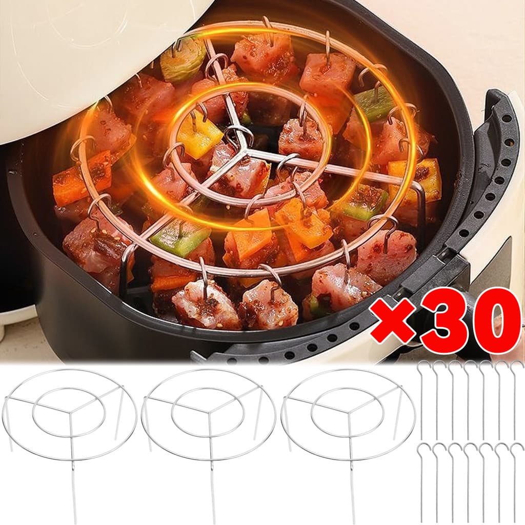 Grelha Redonda Para Fritadeira De Ar , Durável , Aço Inoxidável , Com Espetos Grelhados , Pendurados , Rack Vertical