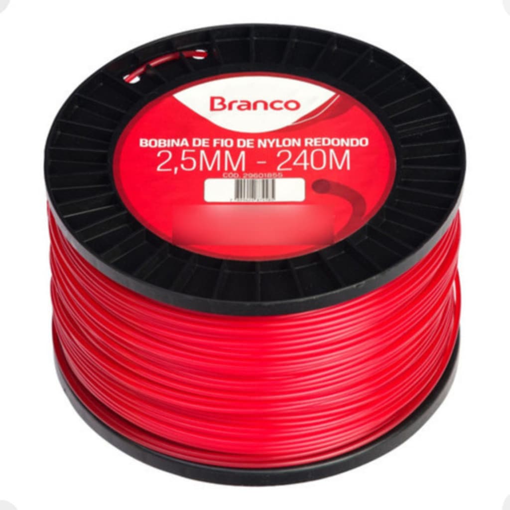 Fio de Nylon Redondo 2,5mm x 240 Metros - Marca BRANCO Original para Roçadeiras e Aparadores de Grama