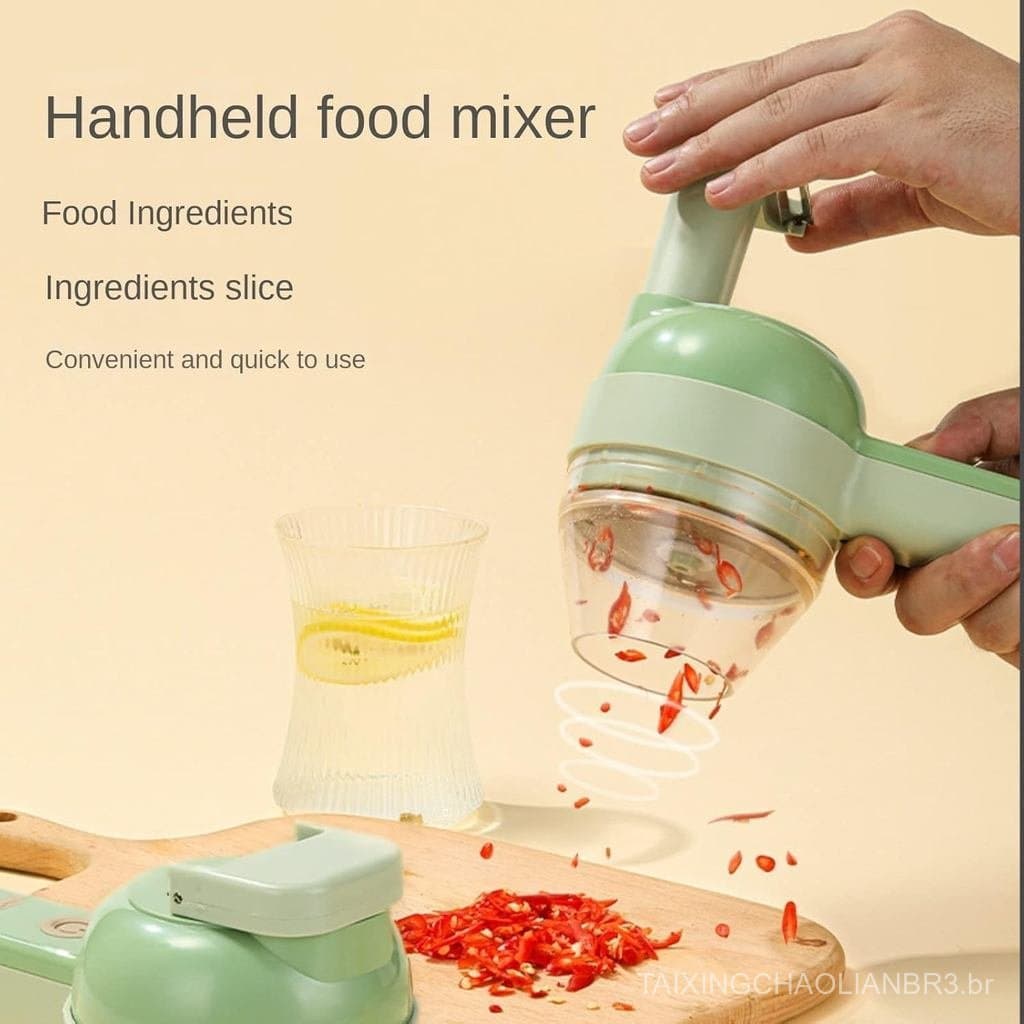 Conjunto de Cortador de Alimentos Elétrico Portátil 4 em 1, Processador de Alimentos Sem Fio Kitchen Gods para Frutas, V