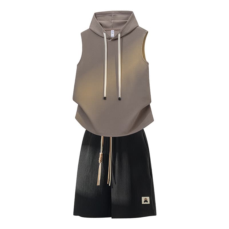 American Street Wear sem mangas com capuz esportivo masculino colete Shorts conjunto de duas peças verão solto Casual te
