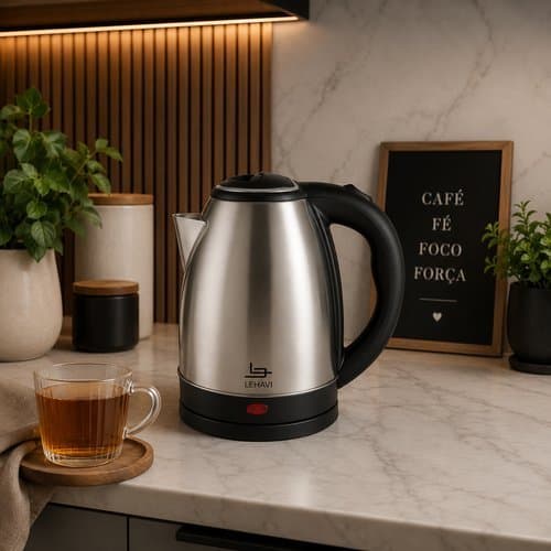 Chaleira Eletrica Inox 1 8 Litros Base Giratoria 220V Aquecimento Rapido Design Moderno Seguranca Automatica