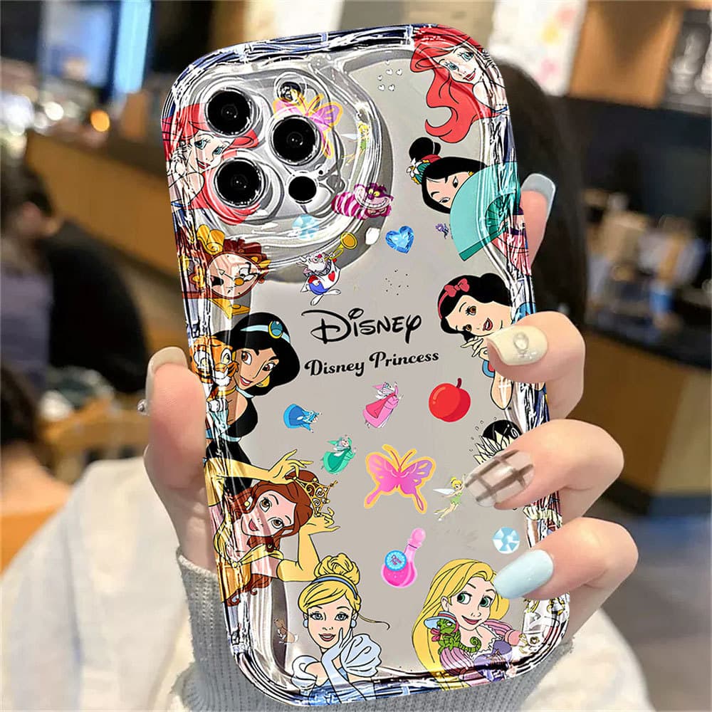 Capinha para iPhone 17/16/15/14/13/12 Pro Max capa macia anti queda estampa várias princesas disney cartoon