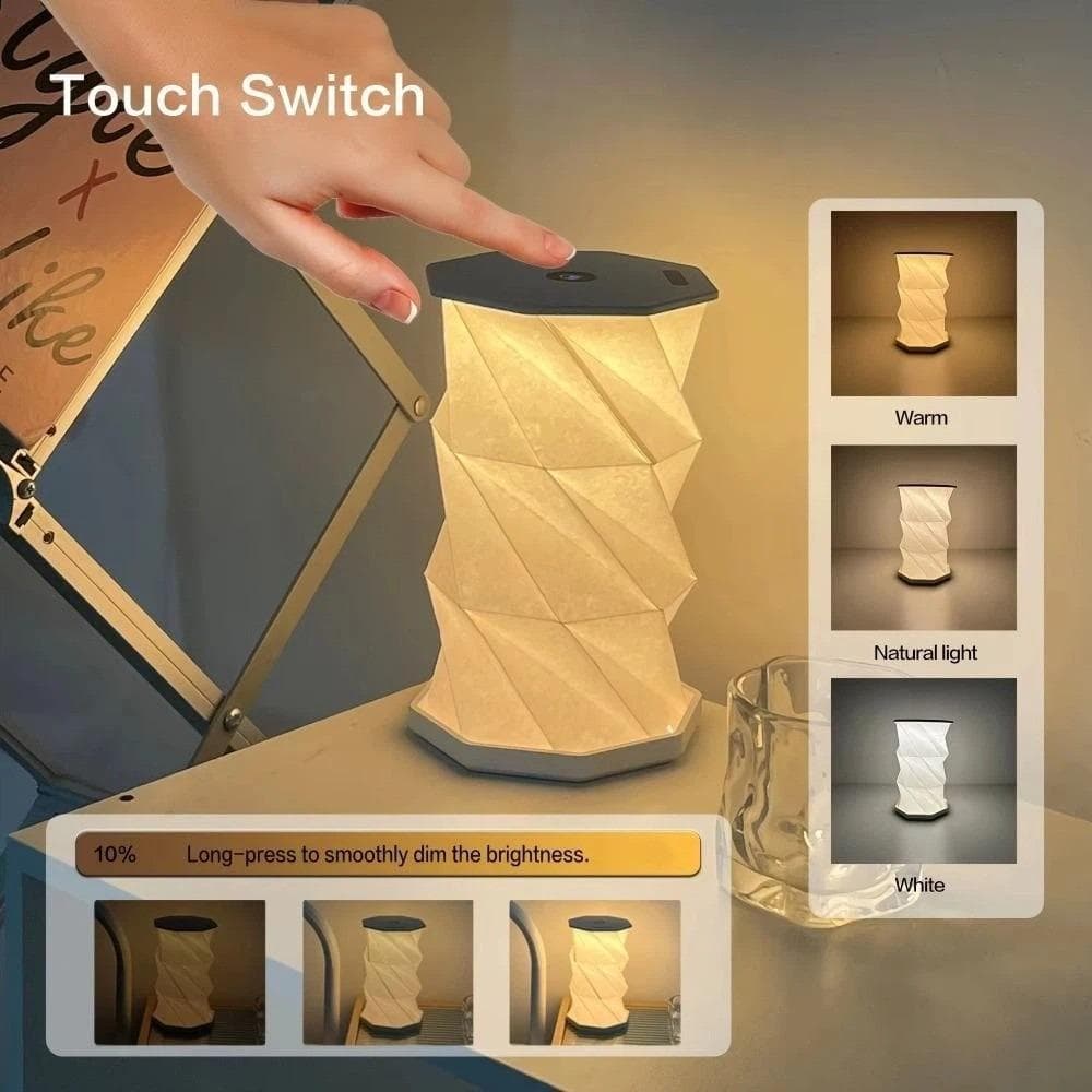 FALLFORBEAUTYEJ Latern De Papel Dobrável , Luz De Mesa Portátil Cultural Criativa Noturna De Toque Ultrafino