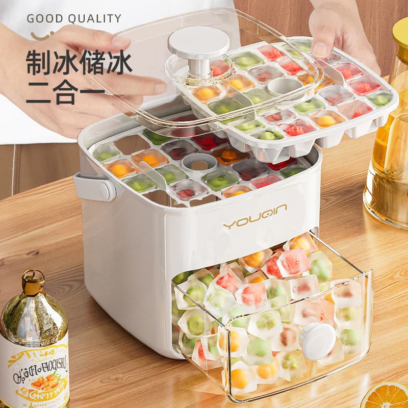 Bandeja de gelo tipo Push, caixa de gelo doméstica de grande capacidade, armazenamento de gelo, ferramenta útil, molde d