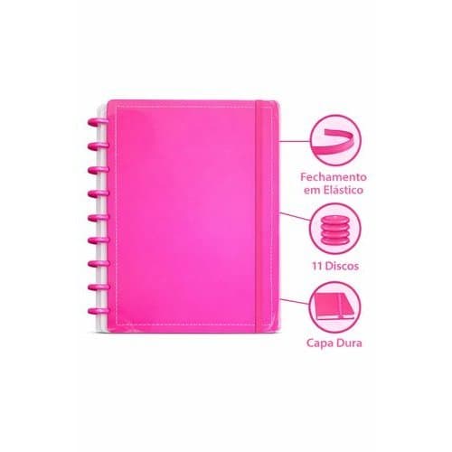 Caderno Inteligente Grande 60 Folhas Reposicionaveis Capa Dura Resistente Organizador Rosa Elástico