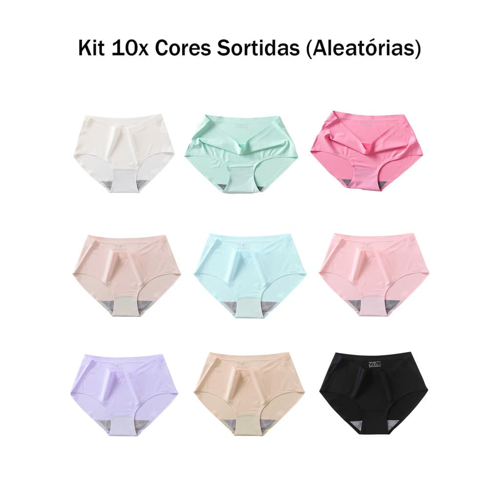 Kit 10x Calcinha Feminina Sem Costura Invisível Não Marca Cobertura Total Cores Sortidas