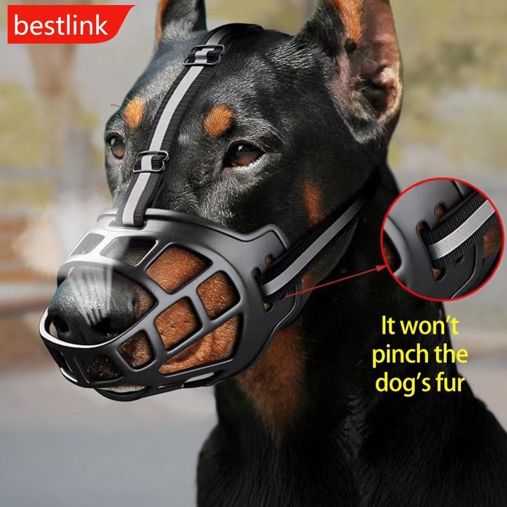 Focinheira anti-mordida para filhotes BESTLINK, com faixas refletivas, focinheira ajustável, máscara anti-latido, 7V1T