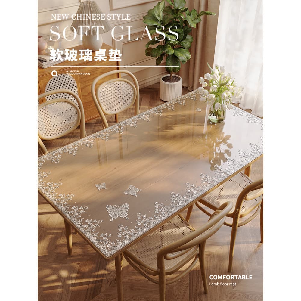 Tapete de mesa de vidro macio transparente transparente à prova d'água à prova de óleo toalha de mesa de renda leve luxo