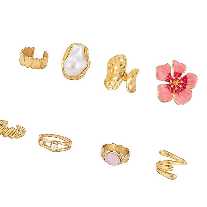 Conjunto Anéis Óleo Gotejamento Flores Rosa Da QUICKR Liga Elegante Ajustável Desgaste Confortá