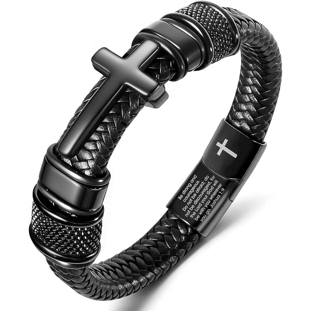Pulseira Cristã Masculina, Pulseira com Cruz para Homens, Presentes para Marido, Pai, Namorado, Filho, Joia com Versícul