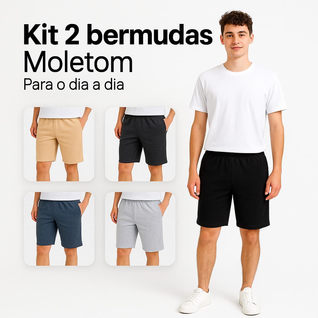 Kit 2 Bermudas Moletom Masculina Sem Estampa Short Algodão E Poliéster Premium Reforçado