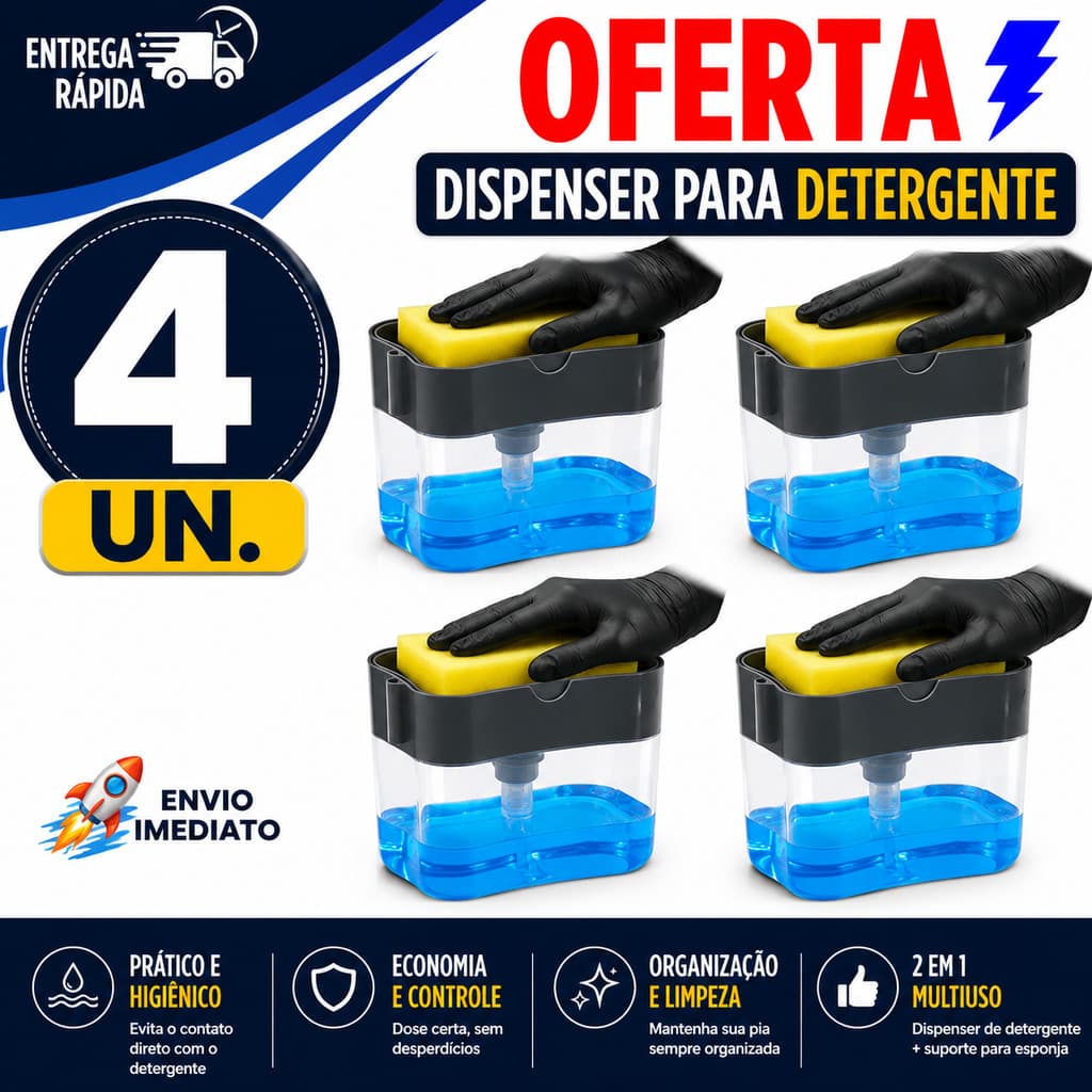 DISPENSER DETERGENTE ORGANIZADOR PIA PORTA ESPONJA LAVA LOUÇAS MULTIUSO