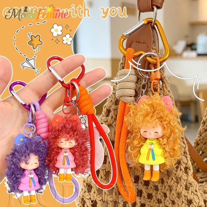 [À Venda] Chaveiro Com Pingente De Menina De Cabelo Fofo-Acessórios Para Pendurar Doces-Presente De Aniversário Amigos-D