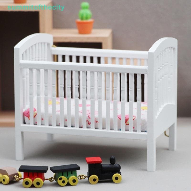 Weijiaott 1 : 12 Casa De Bonecas Em Miniatura Cama Berço De Bebê Branco Móveis Modelo De Quarto Decoração Brinquedo Aces