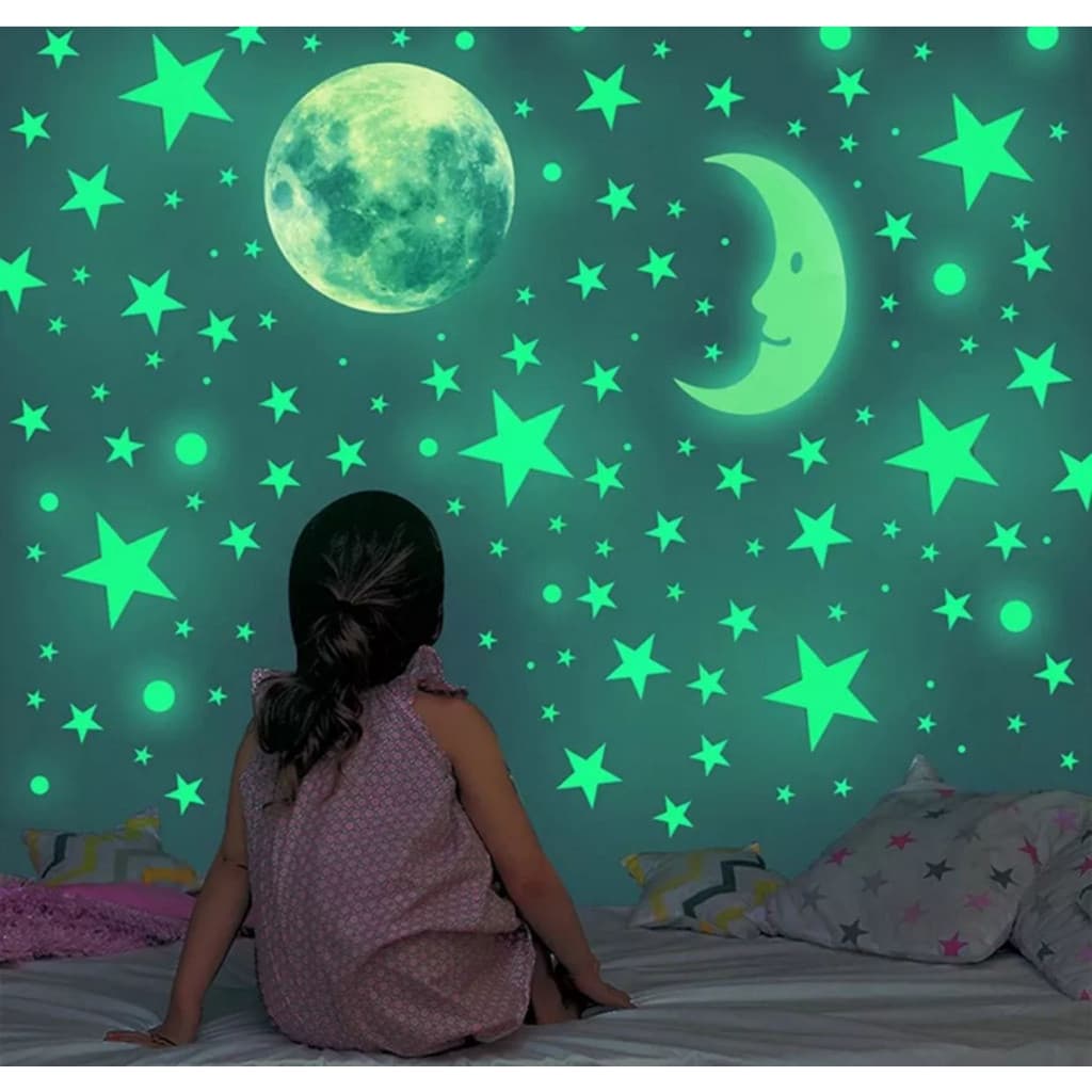 Estrelas Neon Kit 4 Adesivo Fluorescente Brilha no Escuro Quarto Teto Parede Esfera Céu - Aleatorio