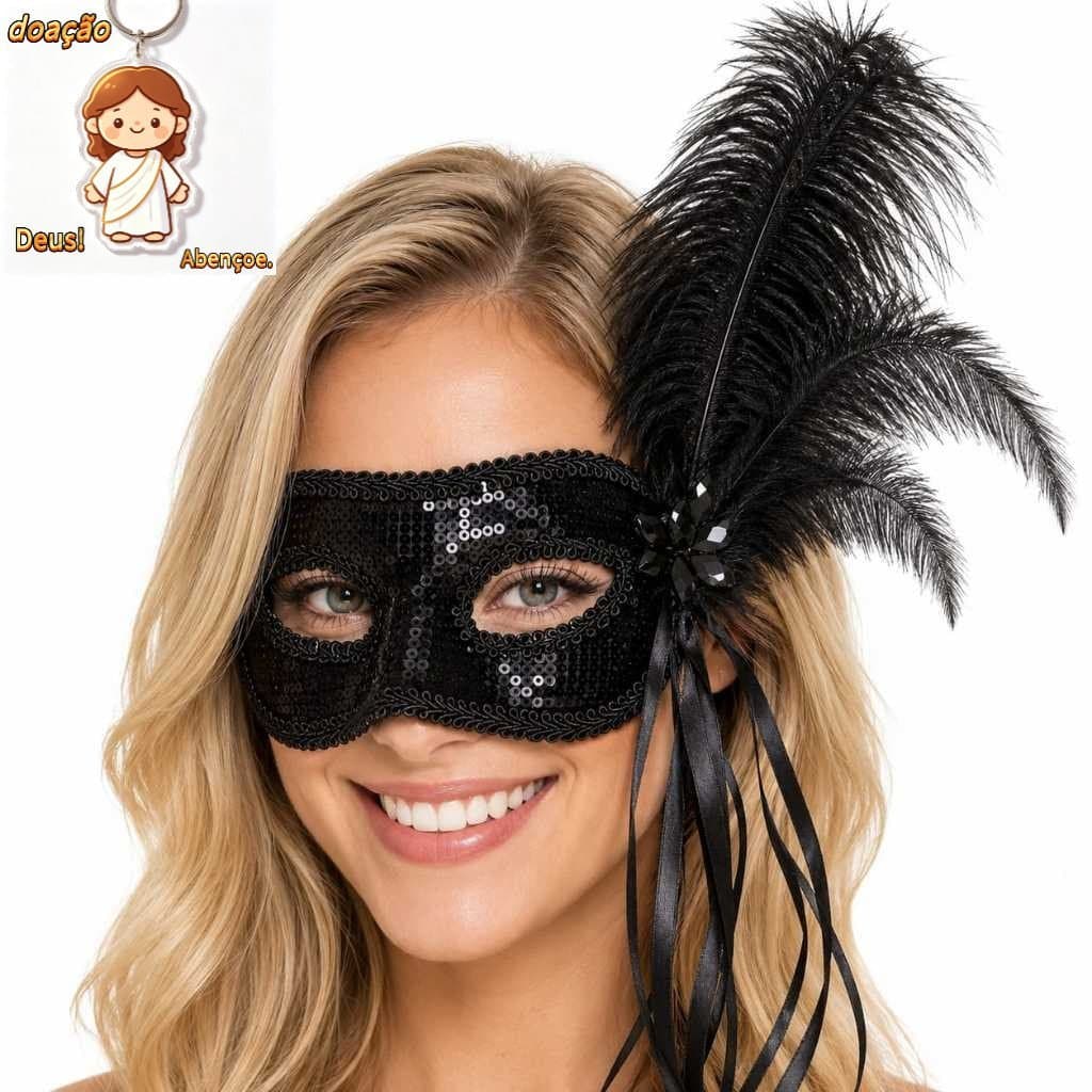 Mascara Negra Preta Luxo Festa de Halloween Dia das Bruxas Fantasia Cosplay Baile Carnaval