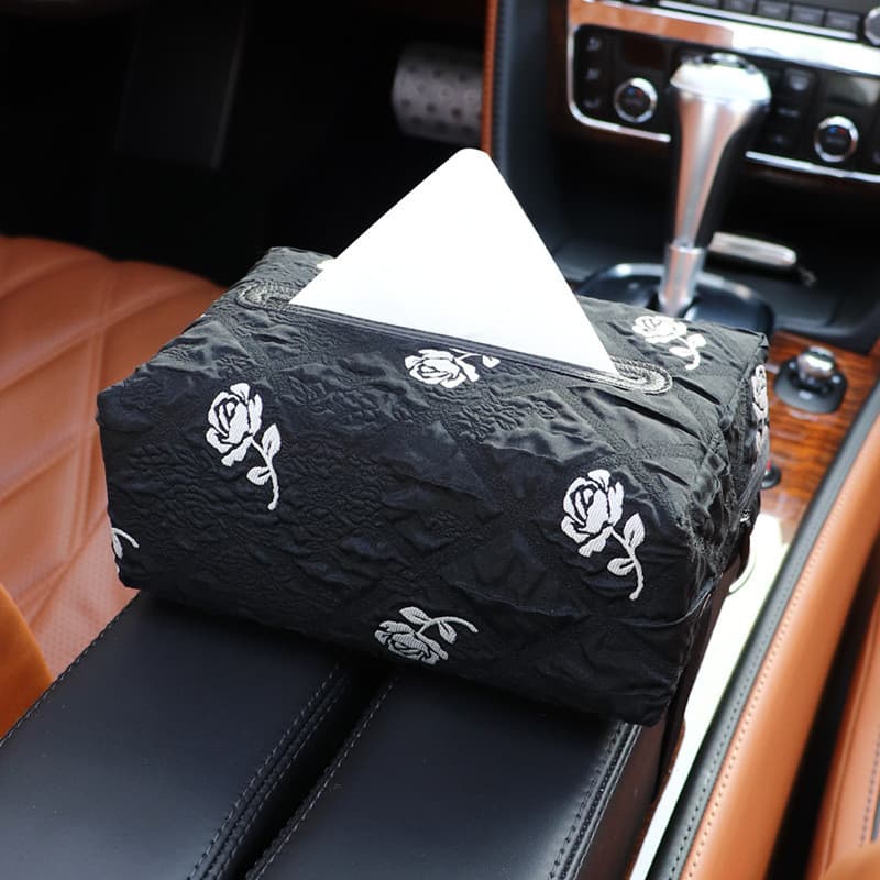 Caixa de lenços de papel para carro em preto e branco com design de rosas, suporte criativo para lenços, alto valor esté