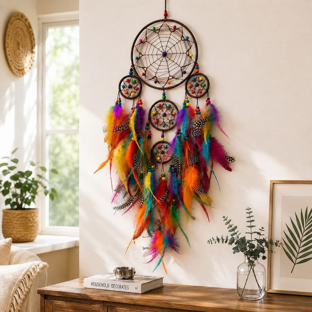 High-End colorido turquesa árvore da vida sonho apanhador ornamentos colorido pena sinos de vento fundo decoração da par