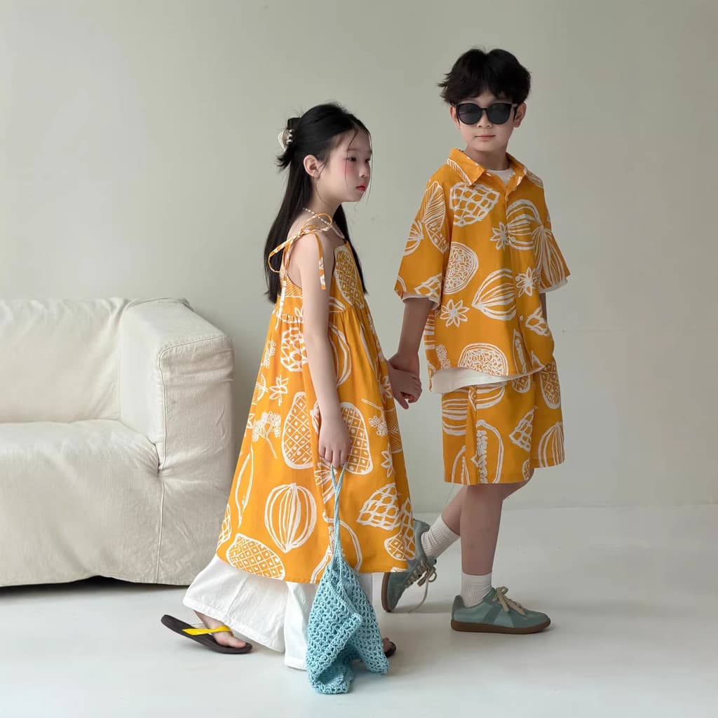 Mongol irmãos irmãs roupas 2026 verão meninos meninas versão coreana Shorts de manga curta camisa conjunto de duas peças