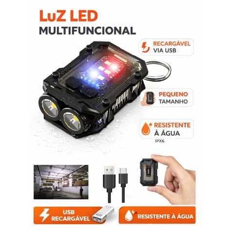 Lanterna LED COB + LED Recarregável USB 1200mAh Compacta LE-8316