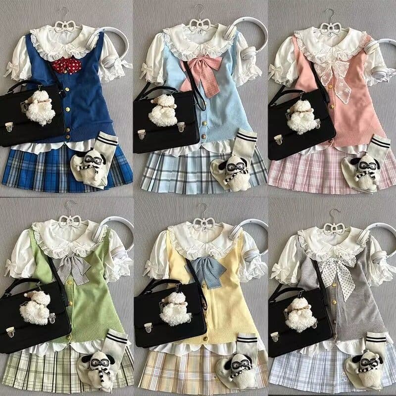 All-Match novo estilo JK uniforme japonês básico azul malha Cardigan colete em camadas estilo Preppy colete de botão sup