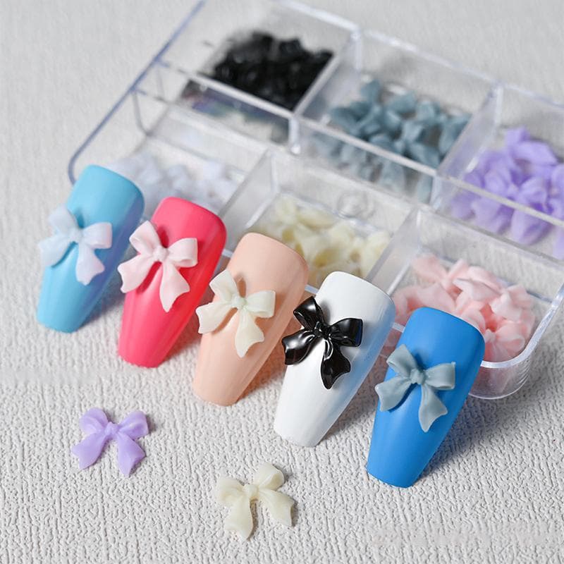 30 Pçs/1 Caixa Fita Branca Resina Bowknot Prego Charme Peças 3D Acessórios De Decoração Da Arte Do DIY Manicure Design