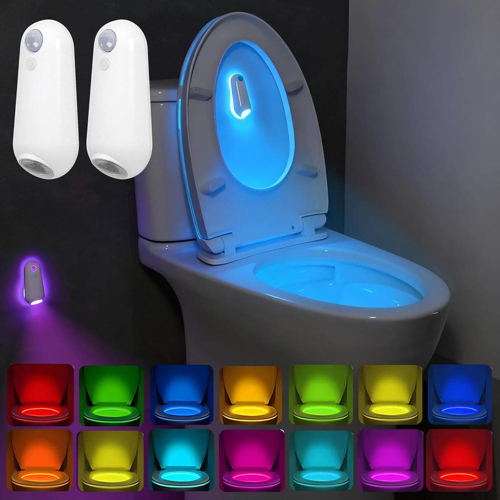 Luz Noturna para Vaso Sanitário com Sensor de Movimento, Luz Recarregável USB-C com 8 Cores Mutáveis para Acessórios de