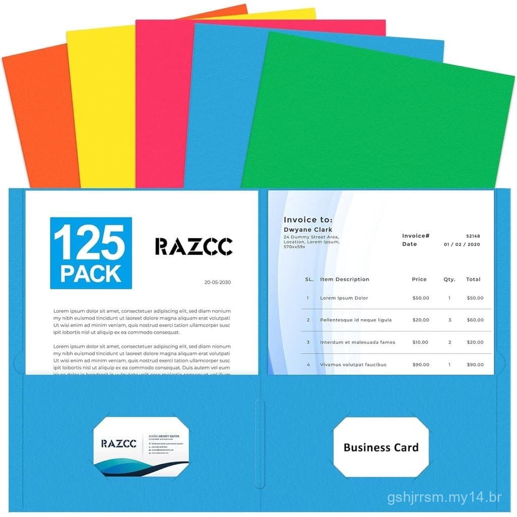 Pasta de Arquivo com Dois Bolsos, Pacote com 125 Pastas RAZCC com Bolsos para Papel Tamanho Carta, Pasta de Arquivo de P