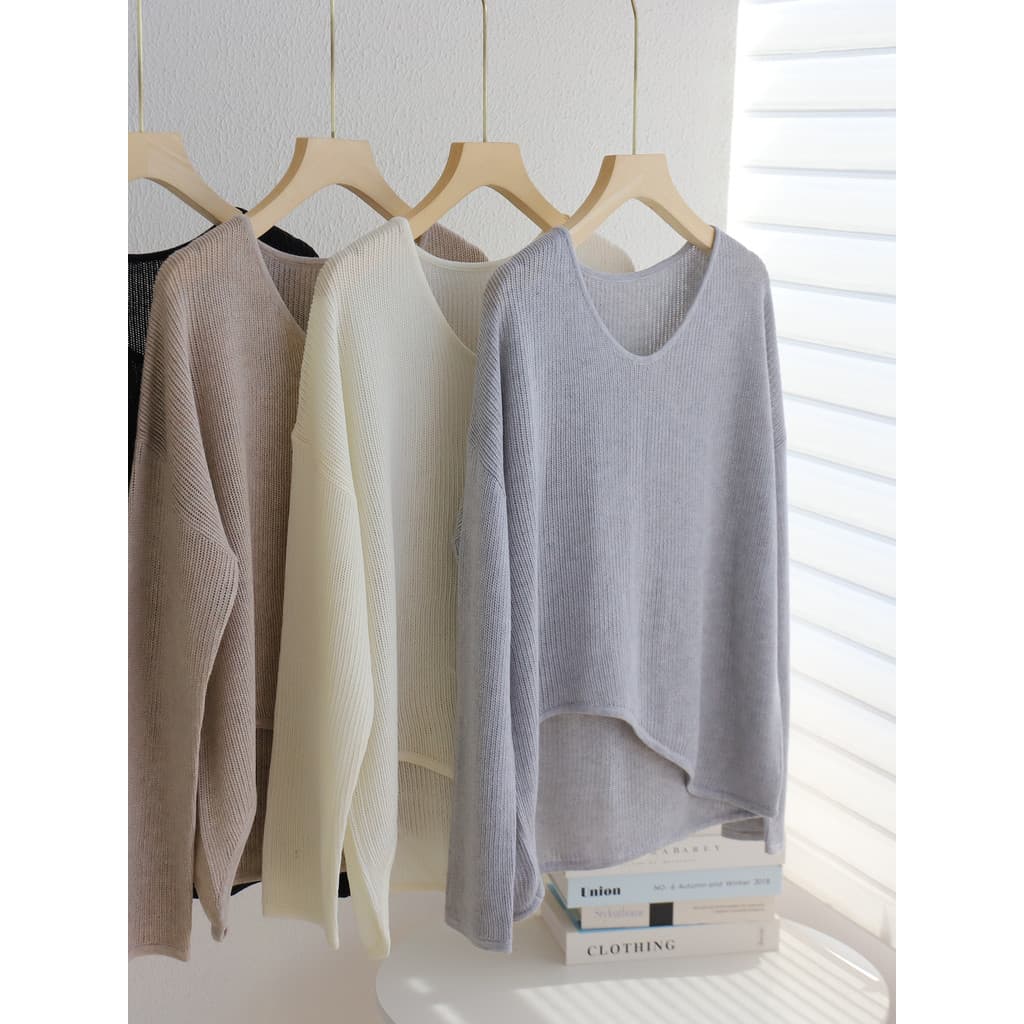 2026 novo estilo de manga comprida oco pulôver camisola blusa feminina solta Irregular camisola fina para fora