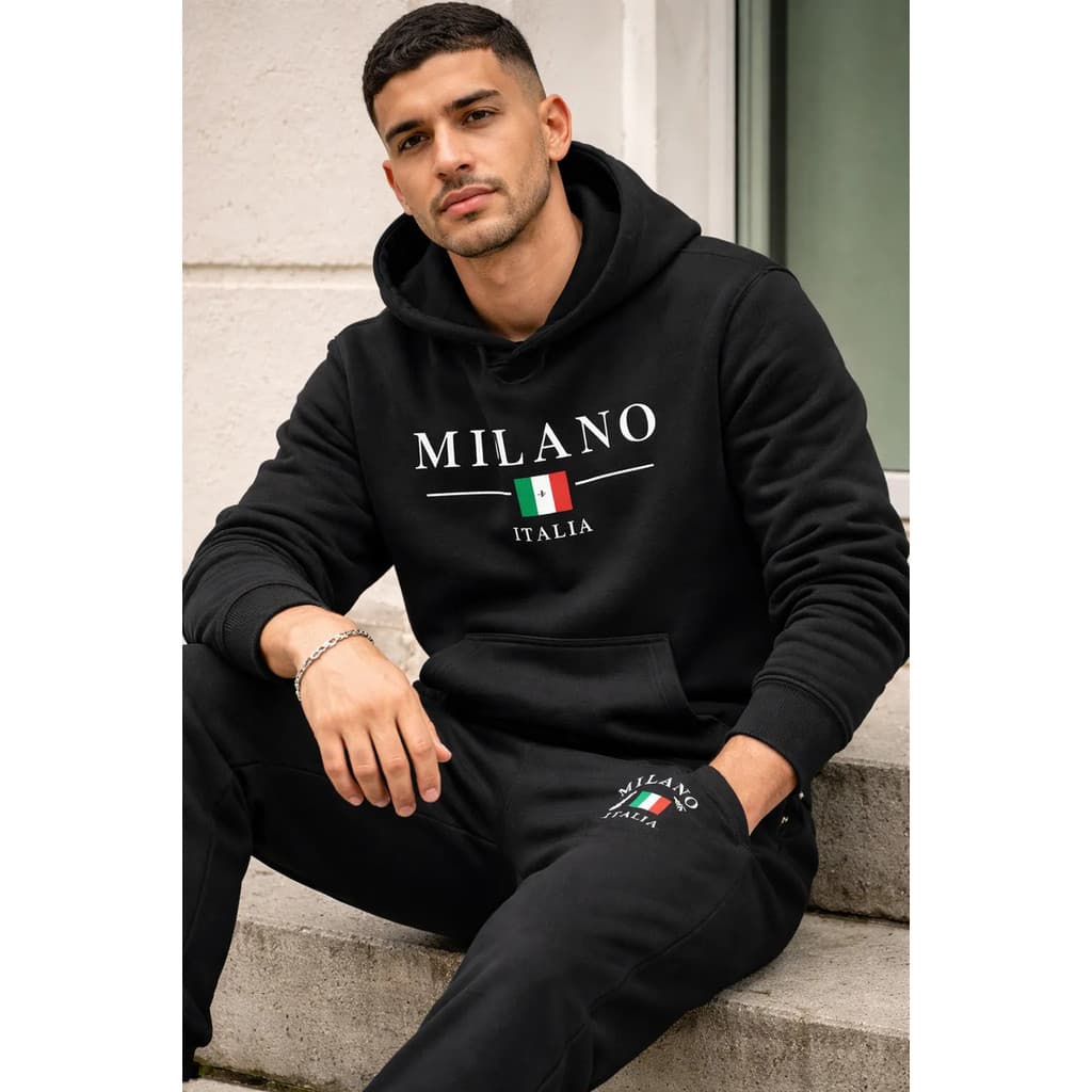 Conjunto Milano Moletom Canguru com Capuz e Calça de Frio Streetwear Casual