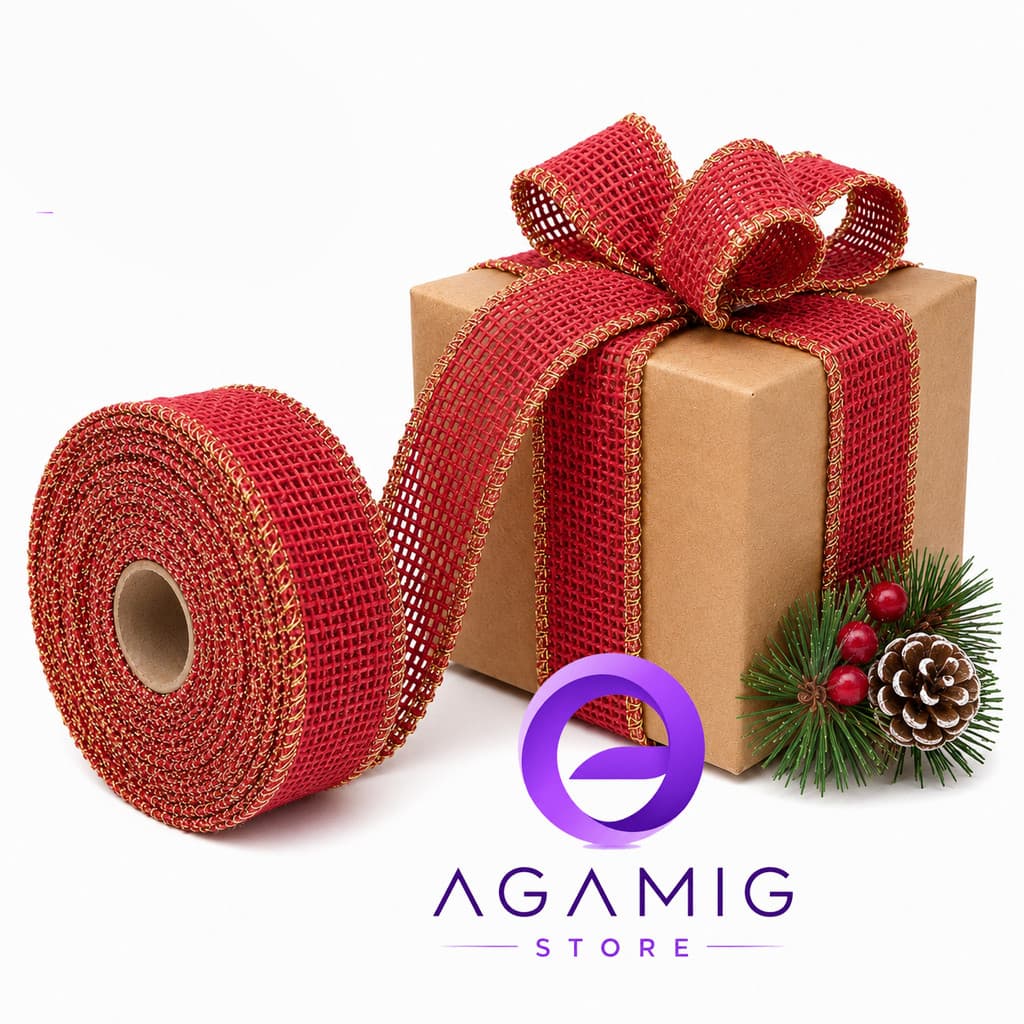 Fita De Juta Vermelho Com Lurex Ouro 3cm X 10m Artesanato