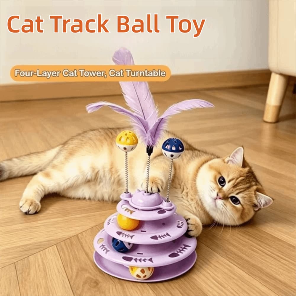 Brinquedo De Bola De Pista De Gato MSEADA , Giratório De Múltiplas Camadas Para Gatos Interativo Com Varinha De Mola