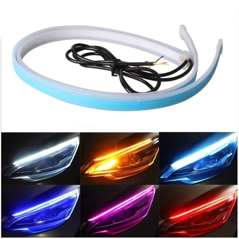 DRL Carro Flexível LED Luzes Diurnas Turn Signal Lamp Farol À Prova D'água 30cm 45cm 60cm Branco Amarelo Vermelho 12V