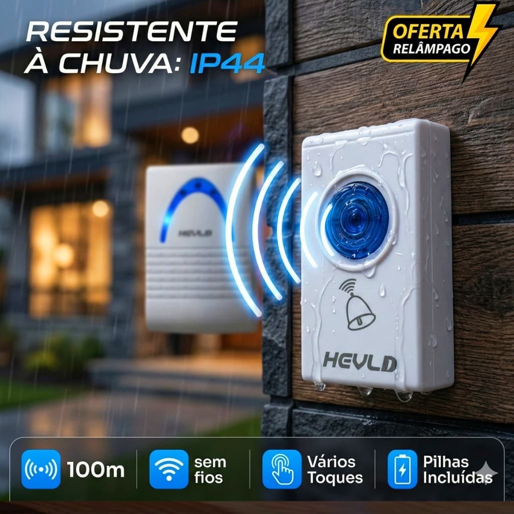 Campainha Sem Fio À Prova D'água Longo Alcance Residencial + 32 Toques Pilha Bivolt Full
