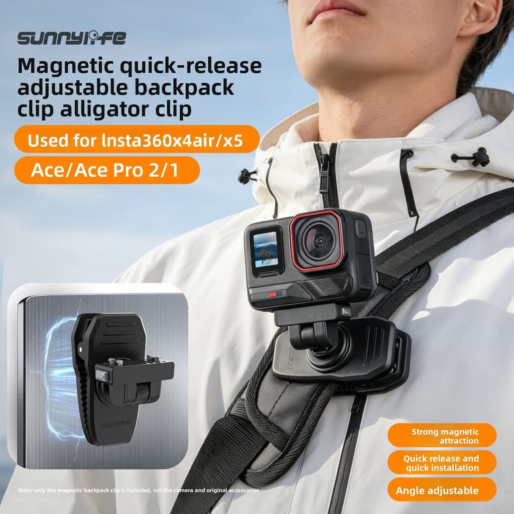 Pronta Entrega |   Clipe Magnético para Mochila Sunnylife para Insta360 X4 Air / X5 / Ace / Ace Pro 2 |   Suporte de Mon