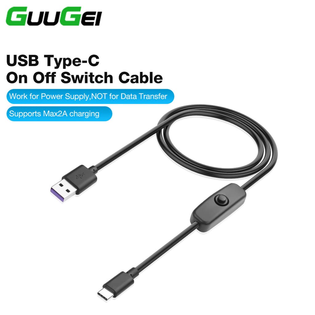 Guugei 1.2M Botão Liga/Desliga Interruptor Cabo De Carregamento USB Para Tipo C Extensão De Fonte De Alimentação