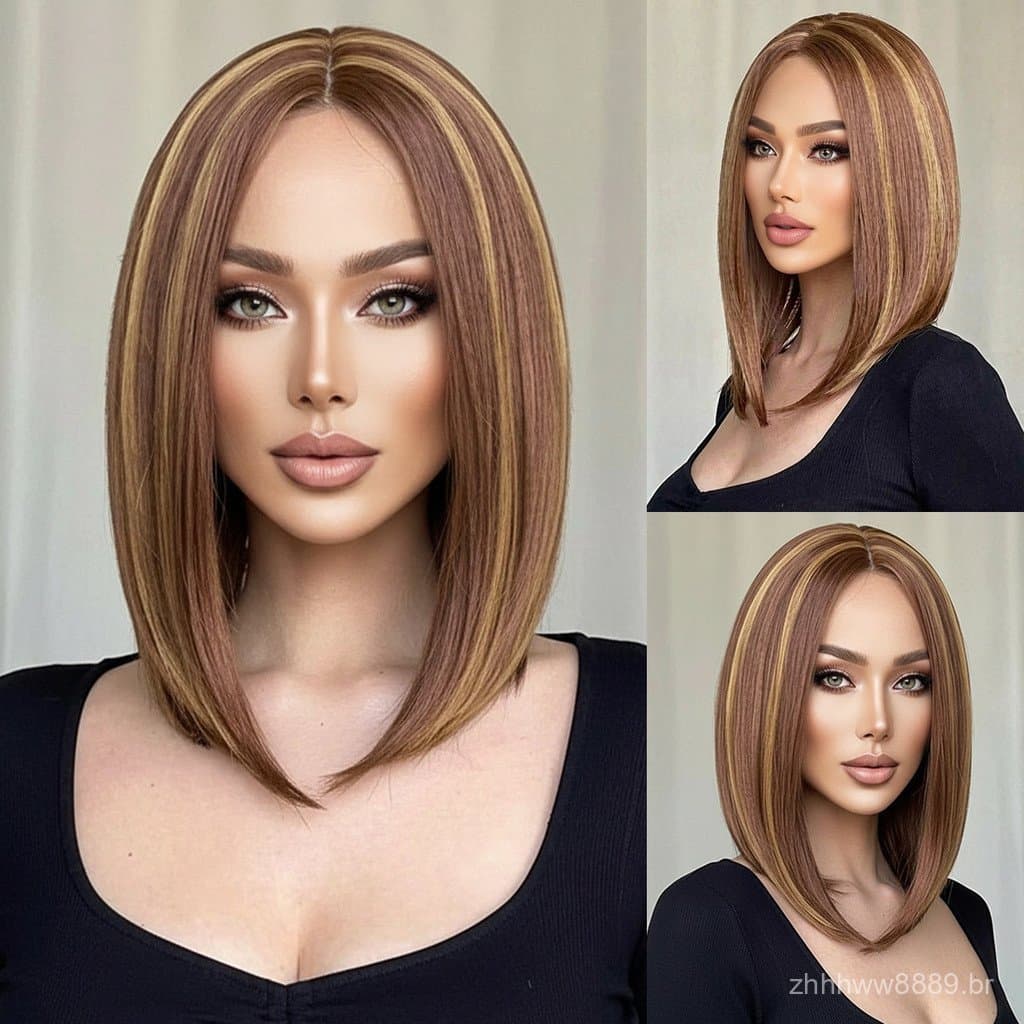 Perucas de comércio exterior europeu e americano para mulheres, cabelo curto liso da moda europeia e americana, cabelo c