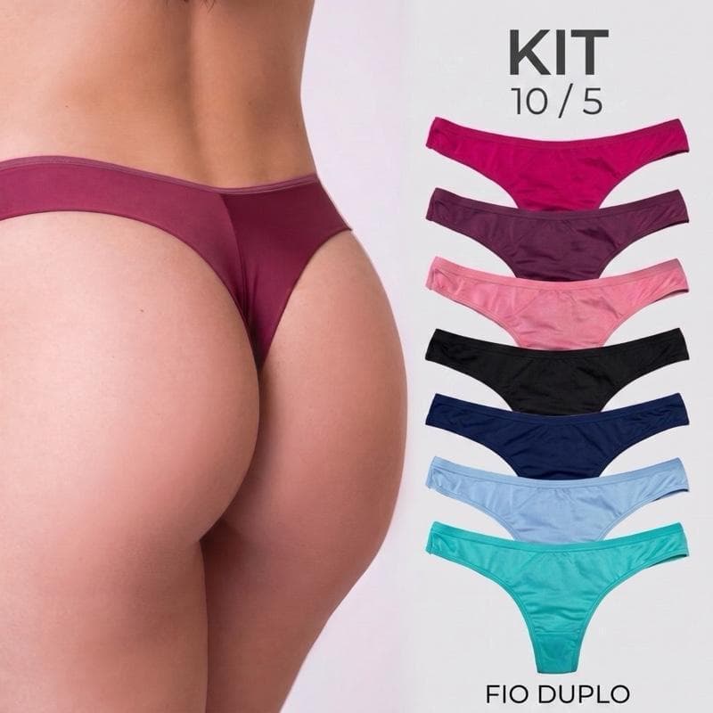 Kit 10/5 Calcinha Fio Duplo Microfibra com forro