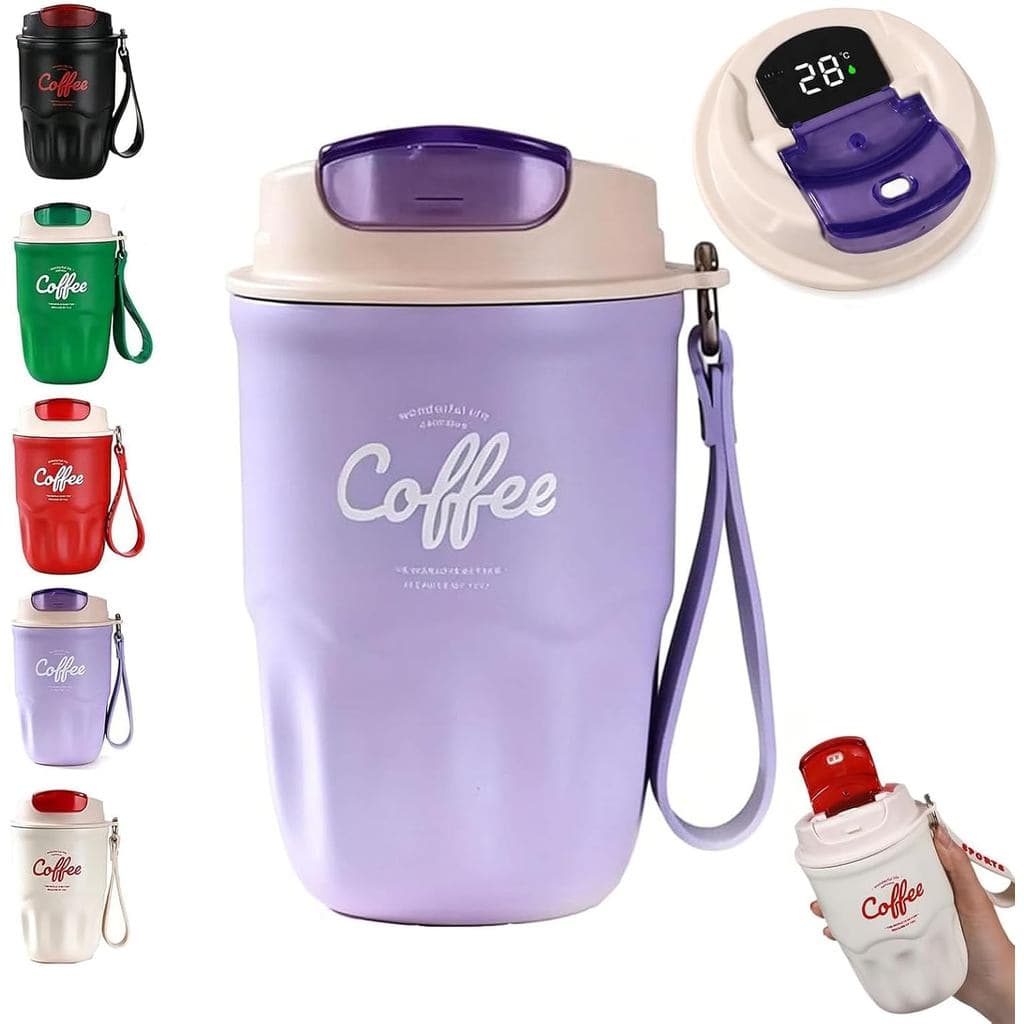 Garrafa Térmica para Café de Escritório, Copo de Café Portátil de 12Oz com Tampa e Alça, Caneca de Viagem para Bebidas Q