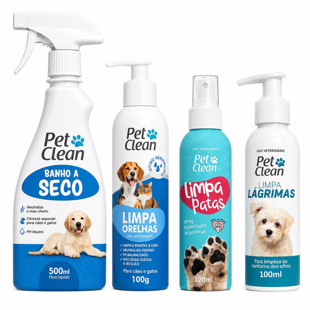 Kit Pet Clean Banho Seco Limpa Patas Orelhas Lágrimas