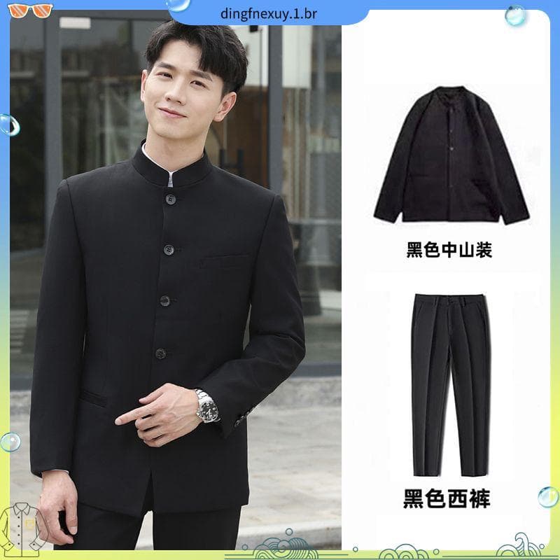 Novo estilo chinês juventude Wear masculino gola alta terno de três peças jaqueta de montanha chinesa estilo chinês topo