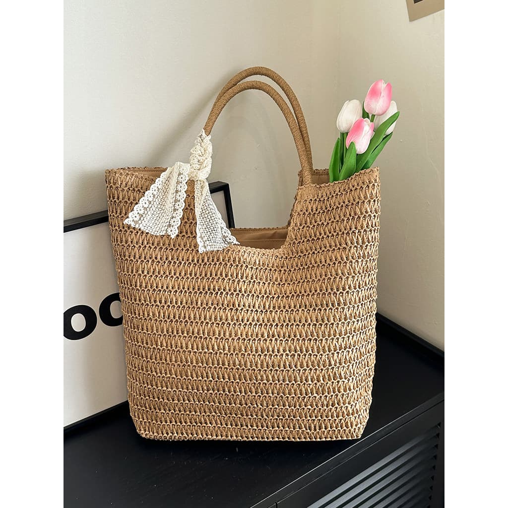 Bolsa de palha de verão feminina 2026 novo estilo portátil bolsa de tecido à beira-mar bolsa de praia grande capacidade