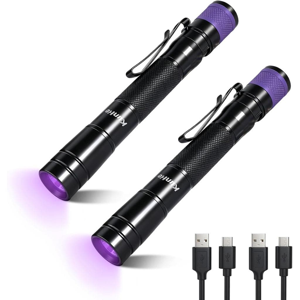 KunHe Pacote com 2 Lanternas UV Recarregáveis de 3W com Clipe de Duas Vias, à Prova d'Água, para Detecção de Vazamentos,