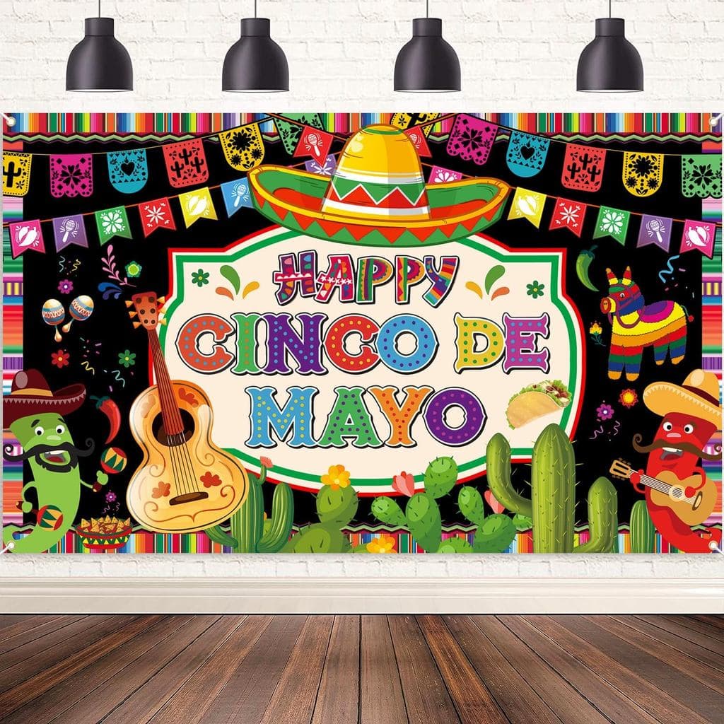 Banner do Cinco de Mayo, Decorações do Cinco de Mayo, Painel de Fundo do Cinco de Mayo para Fotografia, Banner de Festa
