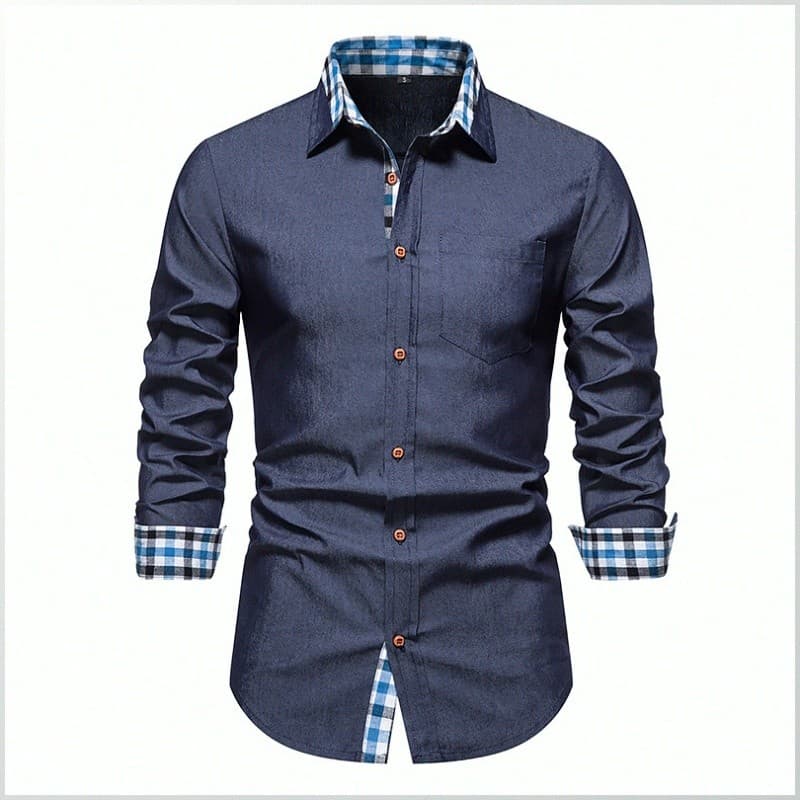 [Tendência Atual] verano nueva camisa de hombre moda casual botones manga larga denim camisa/Camisa/Hombre/Moda/Confortá